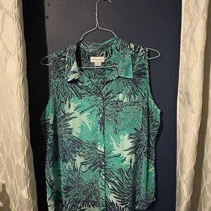 Liz Claiborne Teal and Navy Floral Blouse
